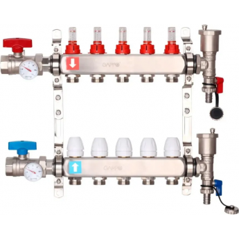 Коллектор регулируемый с расходомерами GAPPO G422.5 5-вых. x1"x3/4" Коллектор регулируемый с расходомерами GAPPO G422.5 5-вых. x1"x3/4"