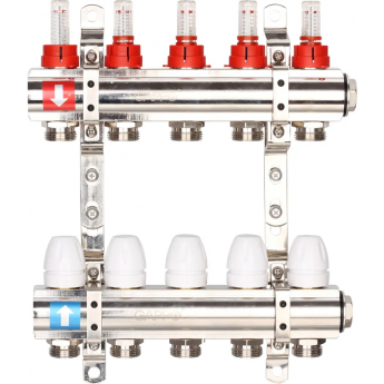 Коллектор регулируемый с расходомерами GAPPO G423.5 5-вых. x1"x3/4" Коллектор регулируемый с расходомерами GAPPO G423.5 5-вых. x1"x3/4"