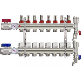 Коллектор регулируемый с расходомерами GAPPO G422.8 8-вых. x1"x3/4" Коллектор регулируемый с расходомерами GAPPO G422.8 8-вых. x1"x3/4"