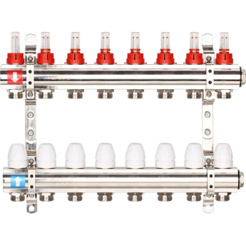 Коллектор регулируемый с расходомерами GAPPO G423.8 8-вых. x1"x3/4" Коллектор регулируемый с расходомерами GAPPO G423.8 8-вых. x1"x3/4"