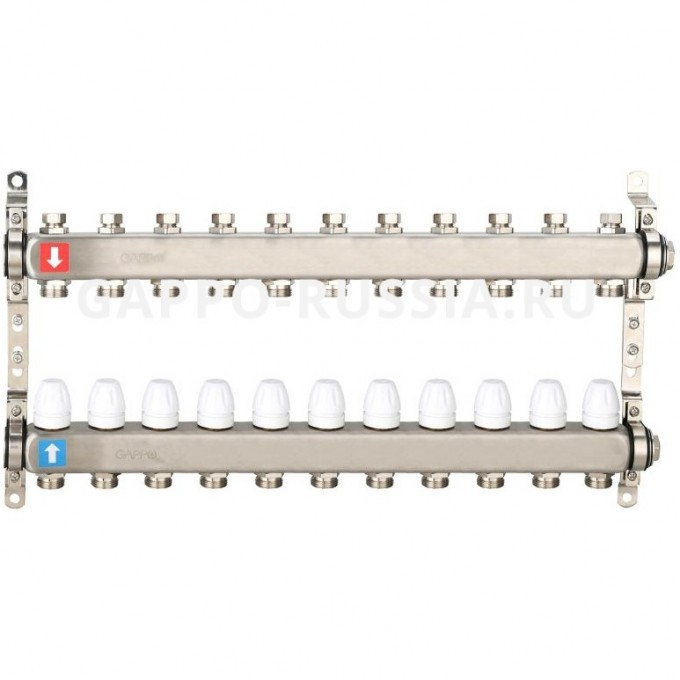 Коллектор регулируемый с запорными клапанами GAPPO 11-вых.x1"x3/4" G428.11