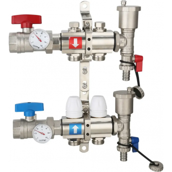 Коллектор регулируемый с запорными клапанами GAPPO G426.2 2-вых.x1"x3/4"