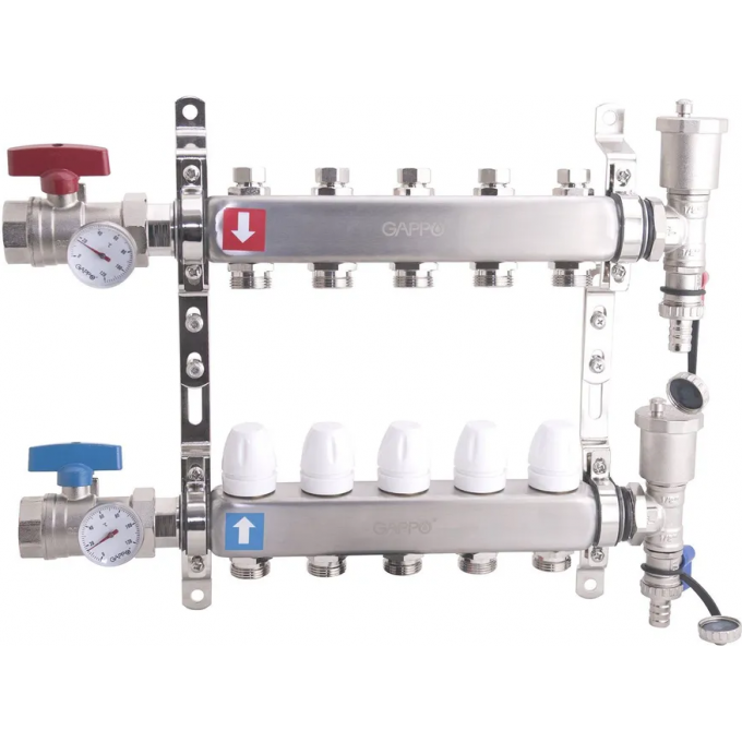 Коллектор регулируемый с запорными клапанами GAPPO 2-вых.x1"x3/4" G426.5