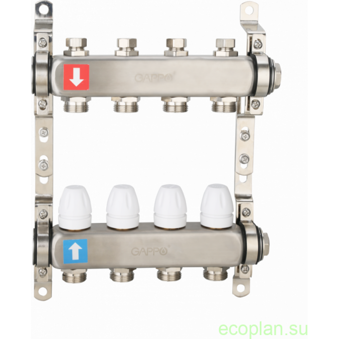 Коллектор регулируемый с запорными клапанами GAPPO 2-вых.x1"x3/4" G428.2