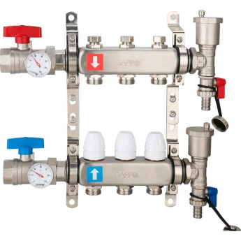 Коллектор регулируемый с запорными клапанами GAPPO G426.3 3-вых.x1"x3/4"