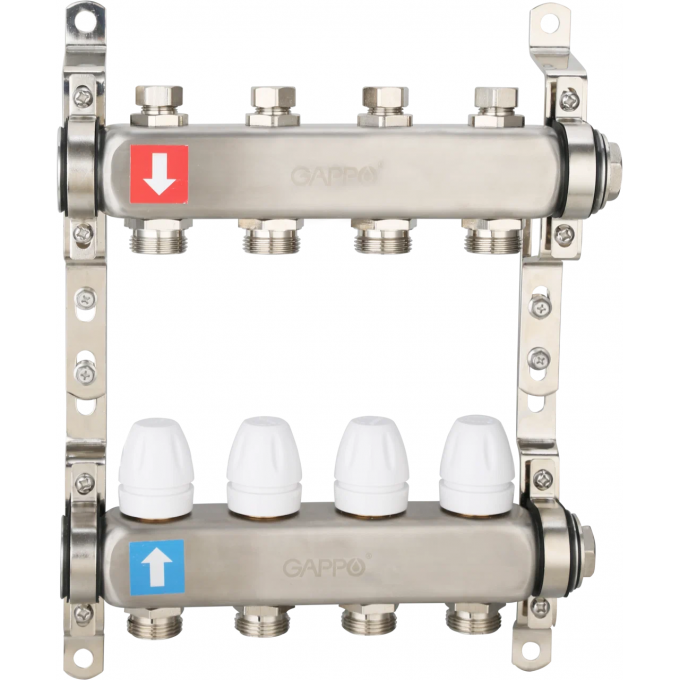 Коллектор регулируемый с запорными клапанами GAPPO 3-вых.x1"x3/4" G428.3