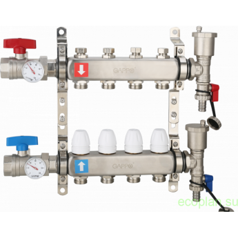 Коллектор регулируемый с запорными клапанами GAPPO G426.4 4-вых.x1"x3/4"