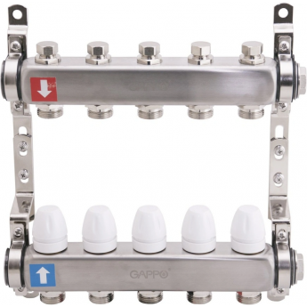 Коллектор регулируемый с запорными клапанами GAPPO G428.5 5-вых.x1"x3/4" Коллектор регулируемый с запорными клапанами GAPPO G428.5 5-вых.x1"x3/4"