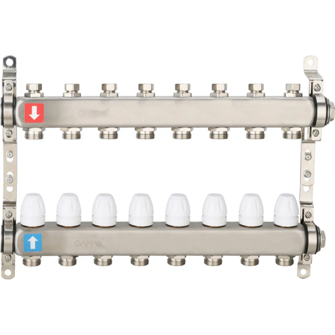 Коллектор регулируемый с запорными клапанами GAPPO 8-вых.x1"x3/4" G428.8